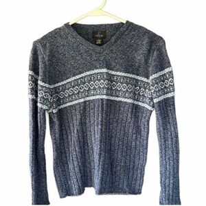 Vintage 90s s6x Fair Isle Knit Sweater Blue  Crew Neck Long Sleeve Size L USA